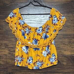 Rue21 Women’s Cropped Low Neck Top - Sleeveless, Yellow Floral - Size XL NWT